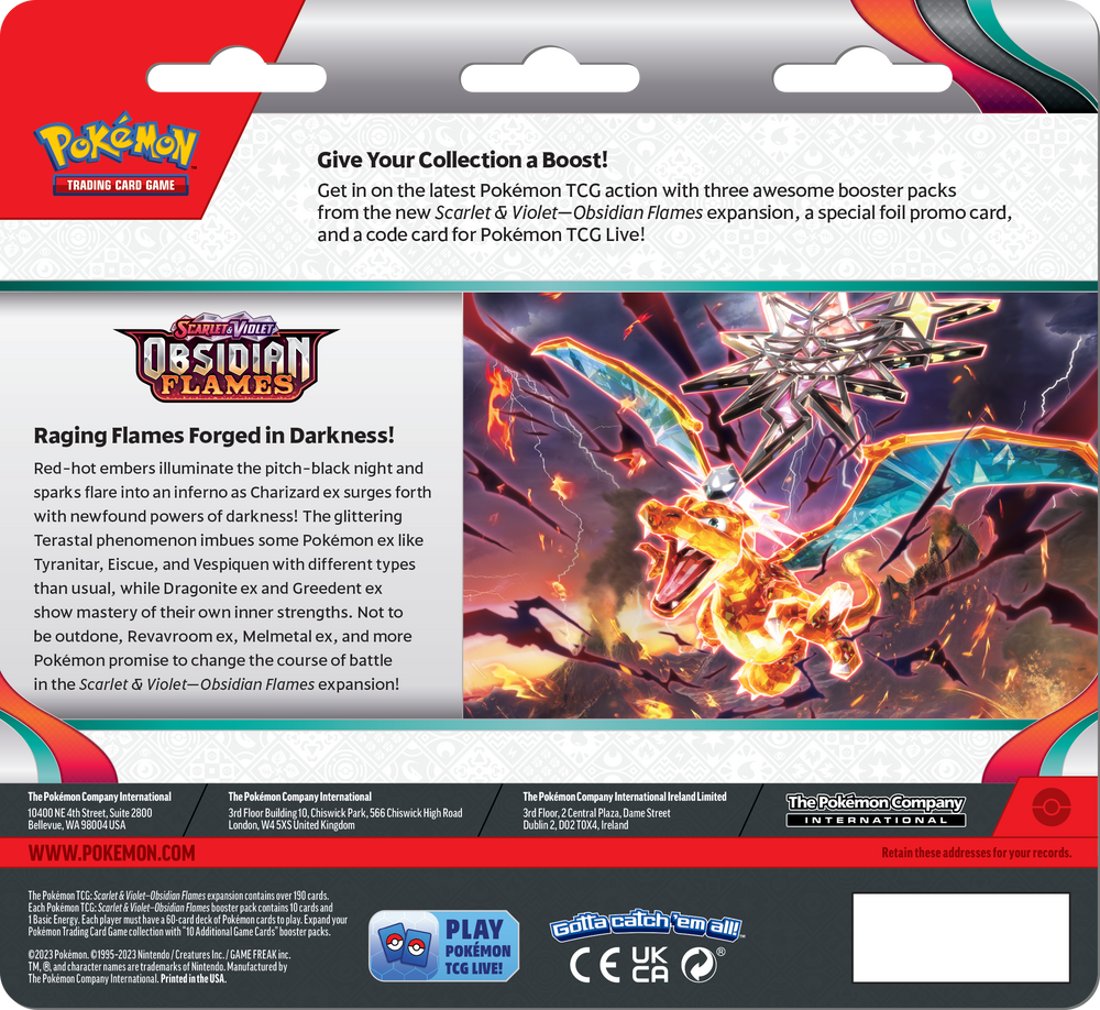 Pokémon TCG: Scarlet & Violet - Obsidian Flames 3 Pack Blister Pack with Promo and Coin