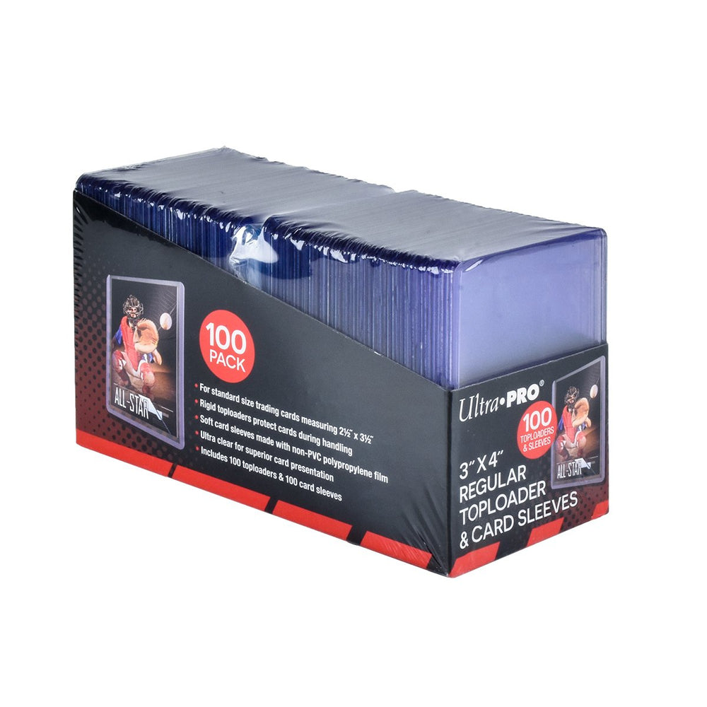 Ultra Pro 3" x 4" Clear Regular Toploaders and Soft Sleeves Bundle for Standard Size Cards 100ct