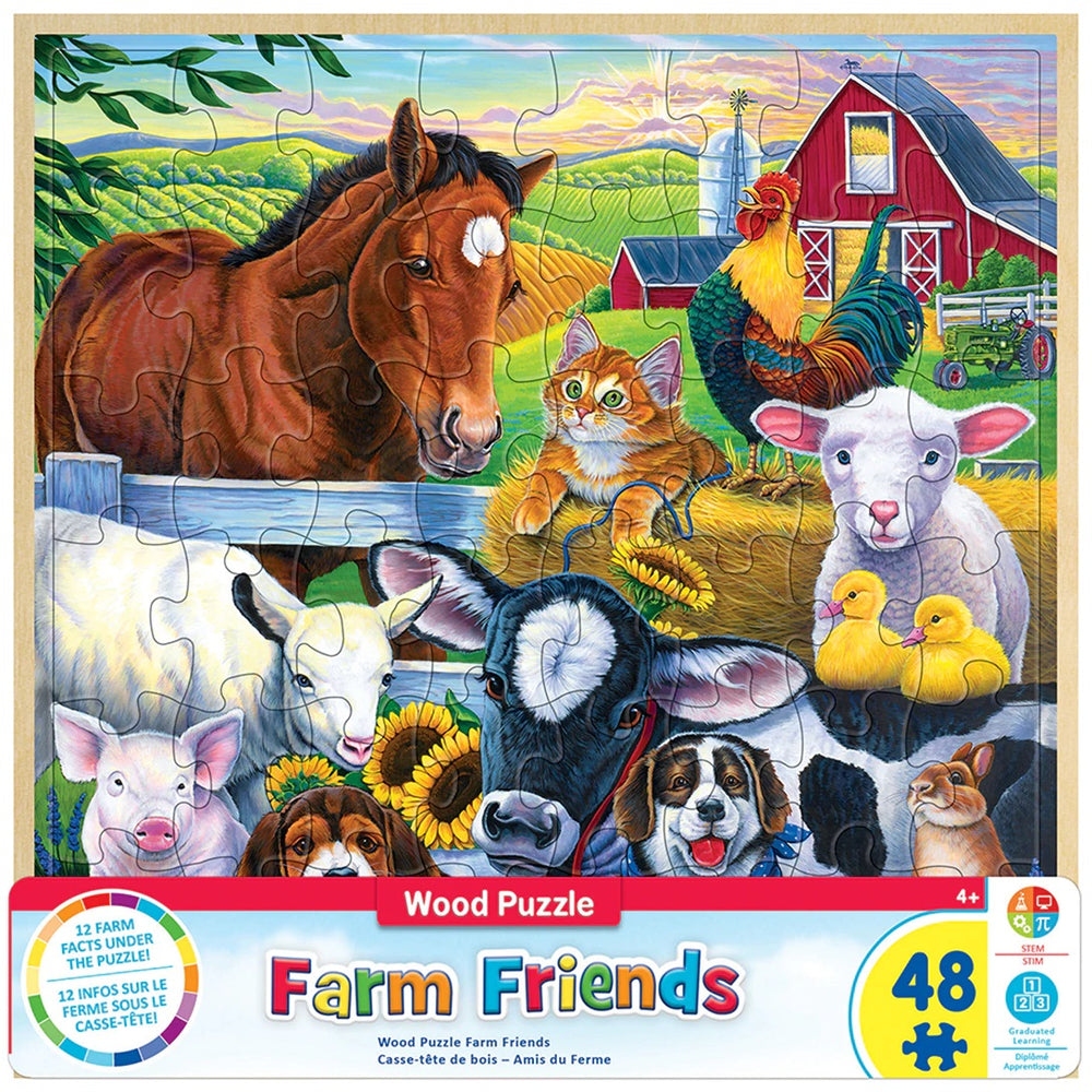 Wood Fun Facts of Farm Friends - 48 Piece Kids Puzzle by Jenny Newland