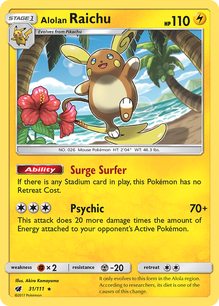 Pokemon Sun & Moon Crimson Invasion Rare Holo Alolan Raichu #31